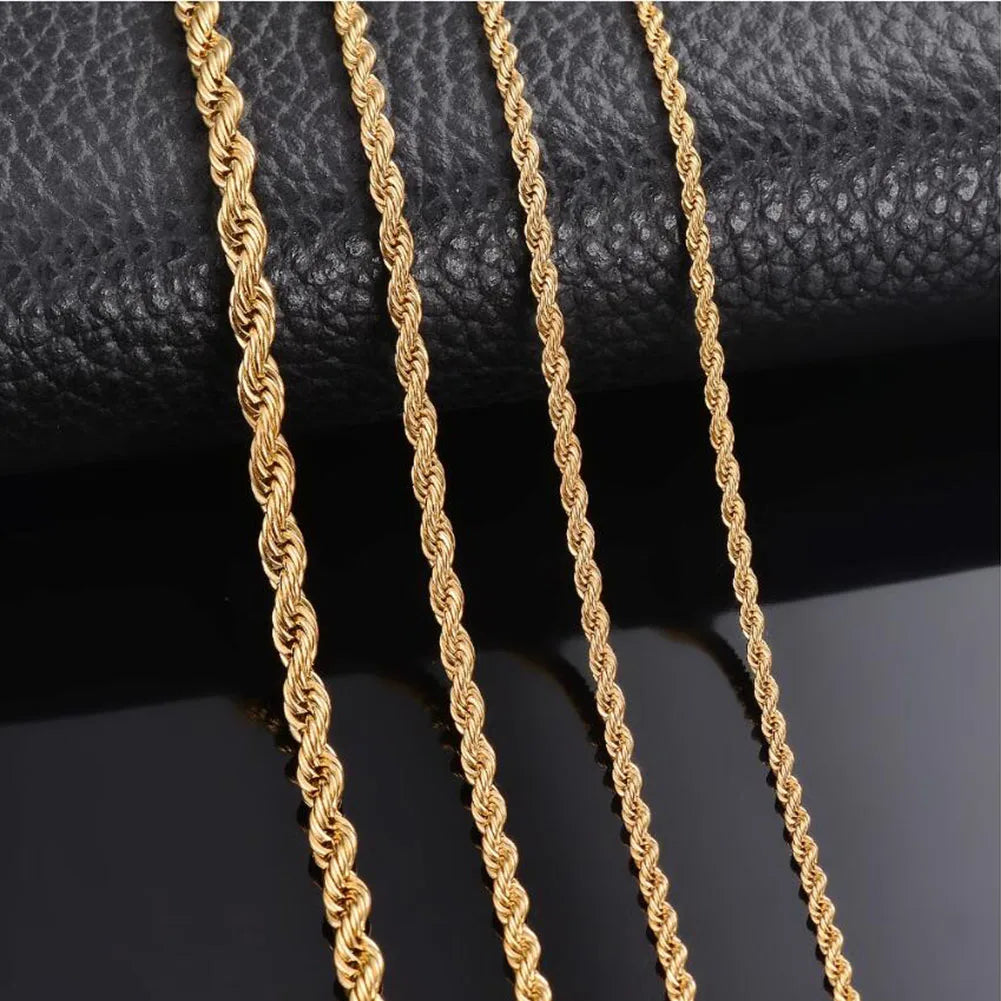 Width 2mm/2.5mm/3mm/4mm/5mm/6mm Twisted Rope Link Chain Gold Color Necklace for Men Women Stainless Steel Chain Necklace Jewelry