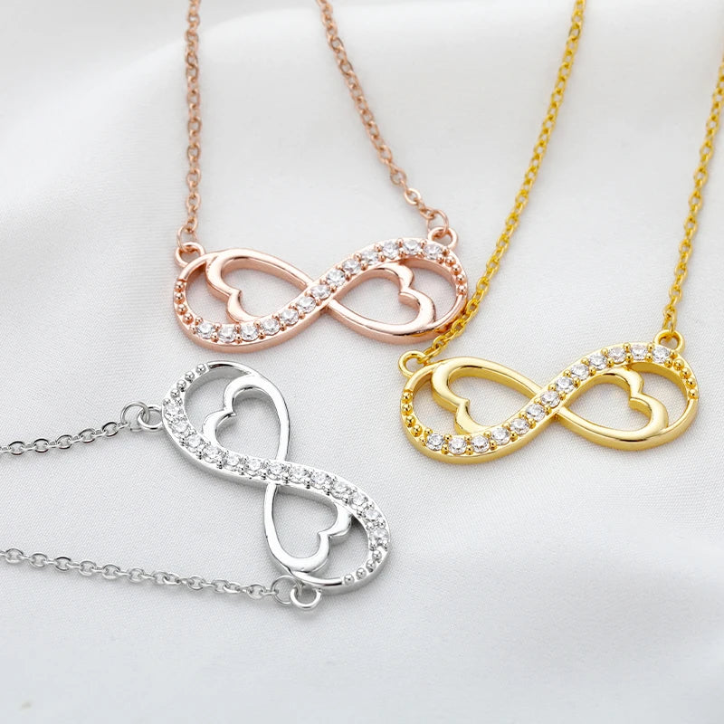 Necklace For Women Fashion Romantic Gold Color Silver Colour Infinite Love Classic Infinity Symbol & Love Heart CZ Jewelry Gift