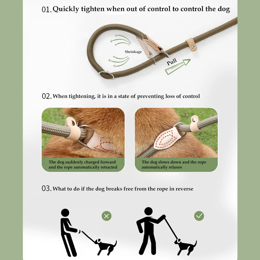 Universal Medium Big Dog Leash Adjustable Slide Fastener Buckle Easy and Convenient Nylon P Type Training Leash for Large Dogs