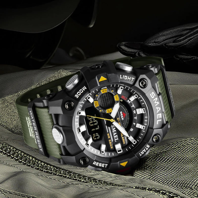 SMAEL Fashion Sports Waterproof Watch Men Top Luxury Brand Military Digital Quartz Wristwatch Mens Dual Display Backlight Clock