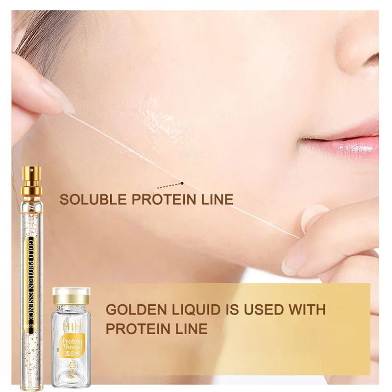 24K Gold Protein Thread Face Serum Set Face Filler Absorbable Collagen Silk Fibroin Line Lifting Anti Aging Essence Skin Care
