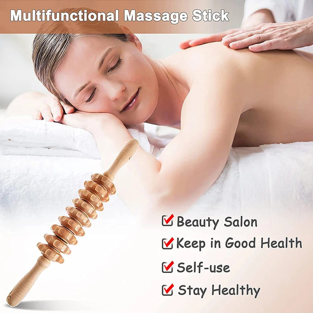 Tcare New Wooden Abdomen Massager Multifunctional Fitness Roller Stick Muscle Relax Tool Body Anti Cellulite Waist Massage Adult