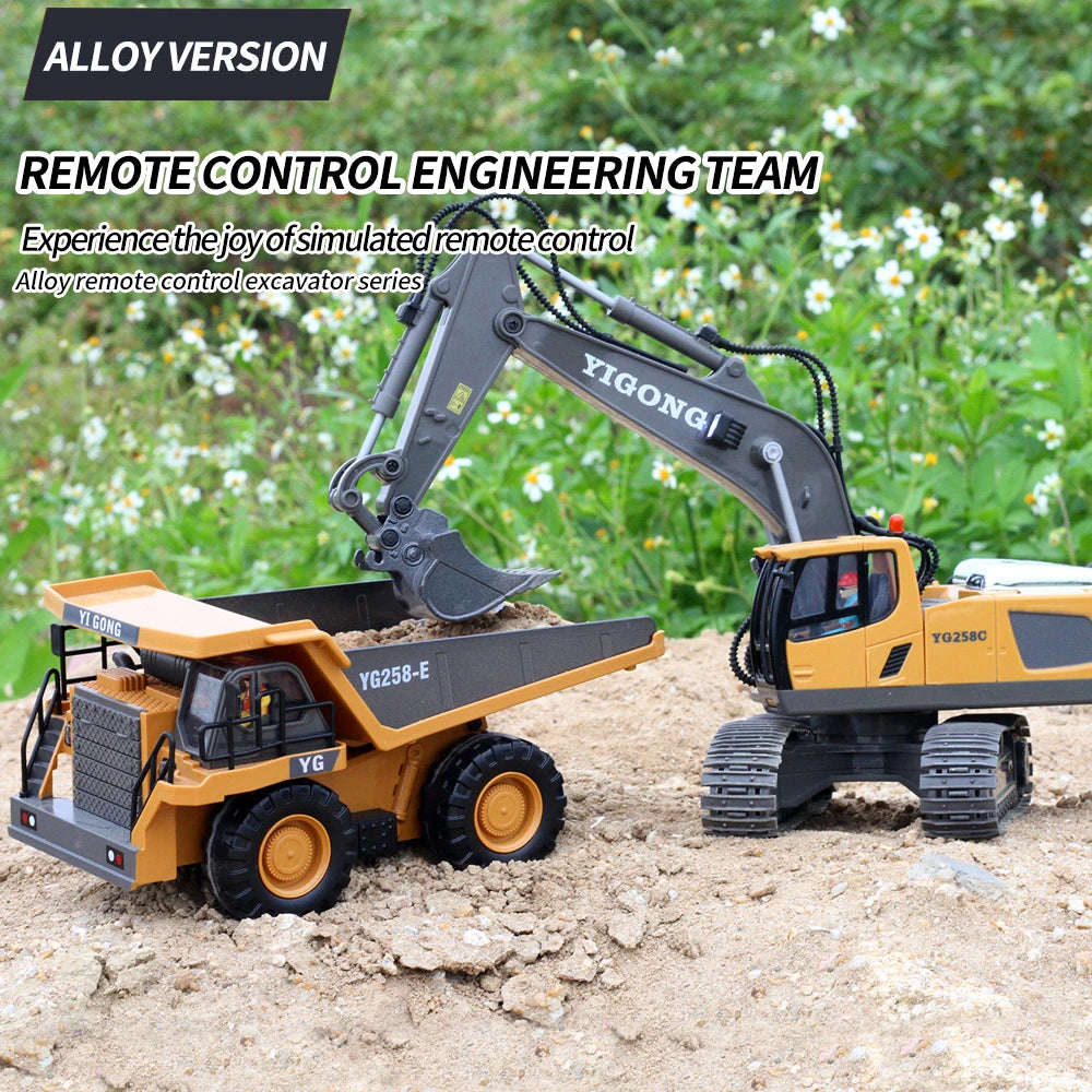 RC Alloy Excavator Bulldozer Remote Control Dump Truck Electric Engineering 2.4G High Tech Vehicle Model Car Toys For Boys Gifts