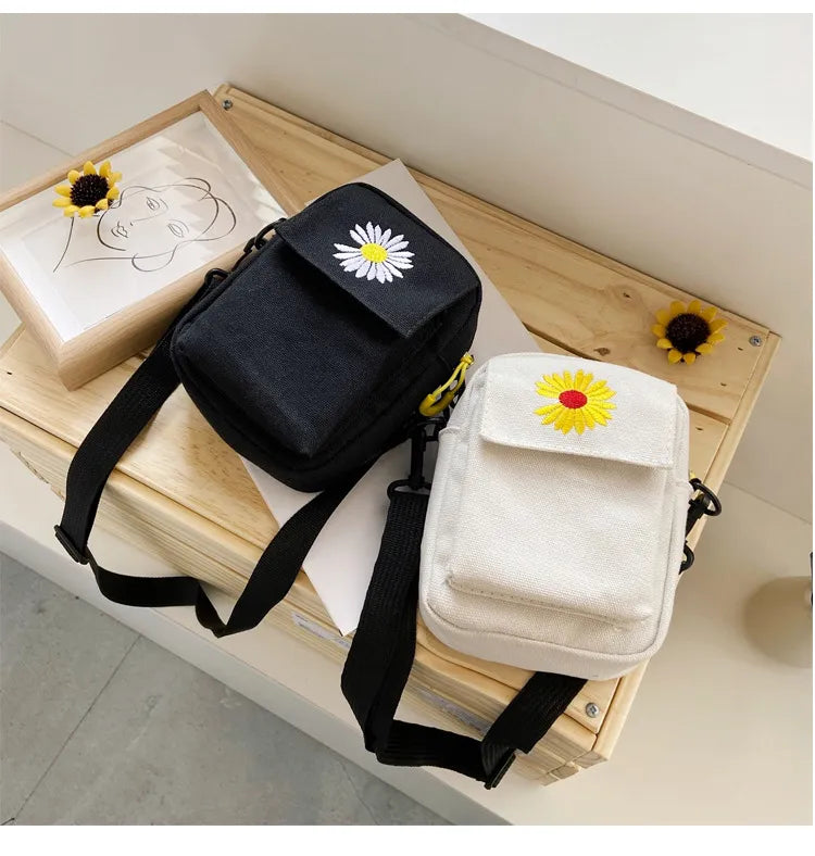 Daisy Single Women's Shoulder Bag Fashion Casual Canvas Handbag Outdoor Crossbody Bag Zipper Purse Simple Messenger Bag For Girl