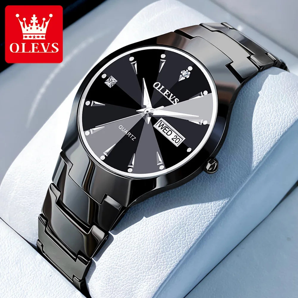 OLEVS Men's Watches Top Brand Luxury Original Quartz Wacth for Man Waterproof Tungsten Steel Case Strap Luminous Date Week Thin