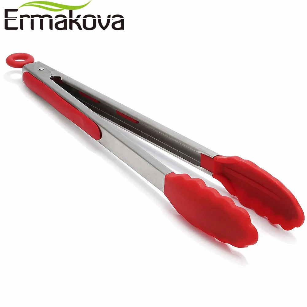 ERMAKOVA Silicone BBQ Grilling Tong Salad Bread Serving Tong Non-Stick Kitchen Accessories  Grilling Cooking Tong Barbecue Clip