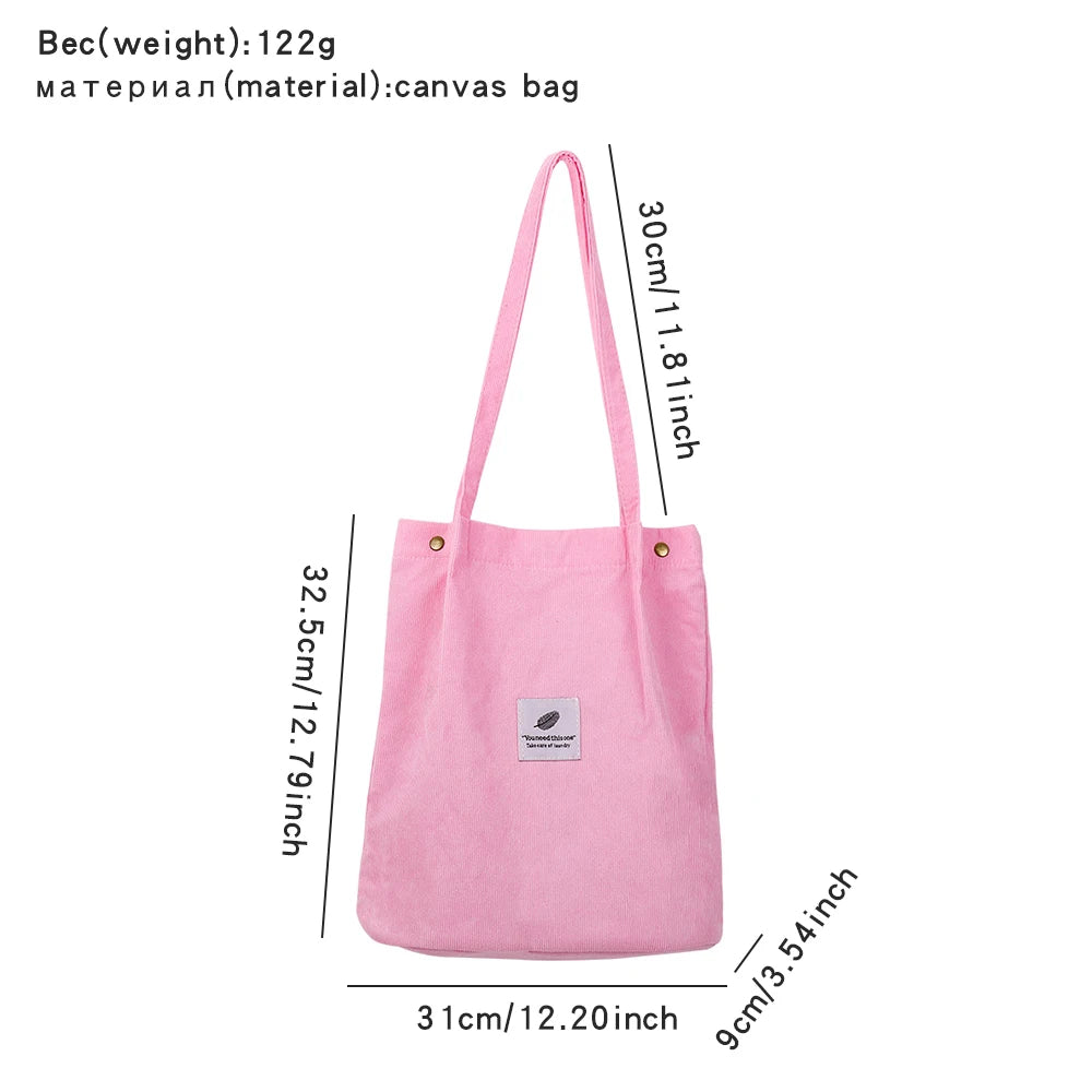 Corduroy Bag Handbags for Women Shoulder Bags Female Soft Environmental Storage Reusable Girls Small and Large Shopper Totes Bag
