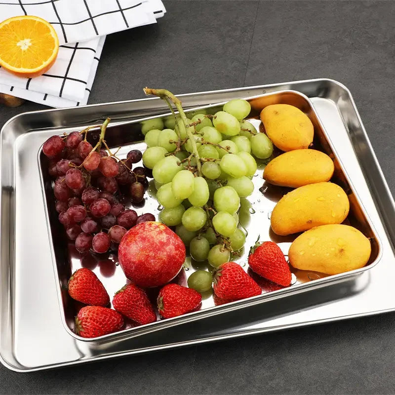 304 Stainless Steel cake Baking BBQ Pan Tray plate Oven brownie Baking tray With Wire Rack Rack Cooking Roasting Grilling Tool