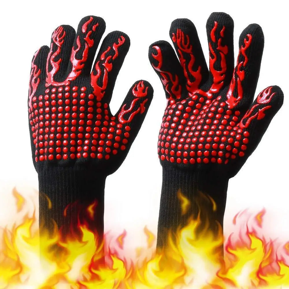 Grilling Gloves Silicone Anti-Slip Oven Heat-Resistant Kitchen Gloves for Cooking Baking Fireproof BBQ Gloves Microwave Mitts