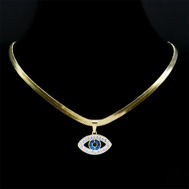 Vintage Crystal Evil Demon Eye Choker Necklaces for Women Stainless Steel Gold Plated Necklaces Jewelry collares mujeres N8239
