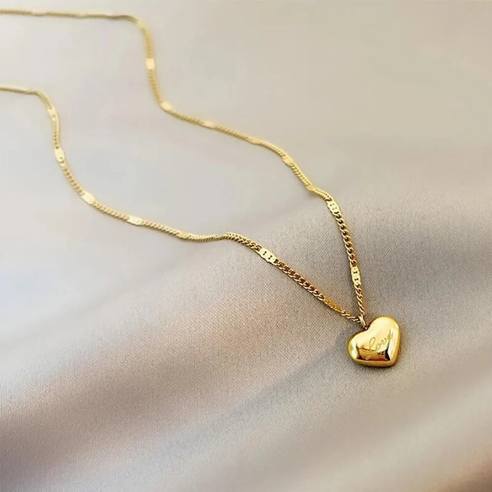 18k Gold Plated Puffed Heart Necklace for Women Dainty Polished Heart Pendant Necklace Cute Heart Necklaces Love Charm Jewelry