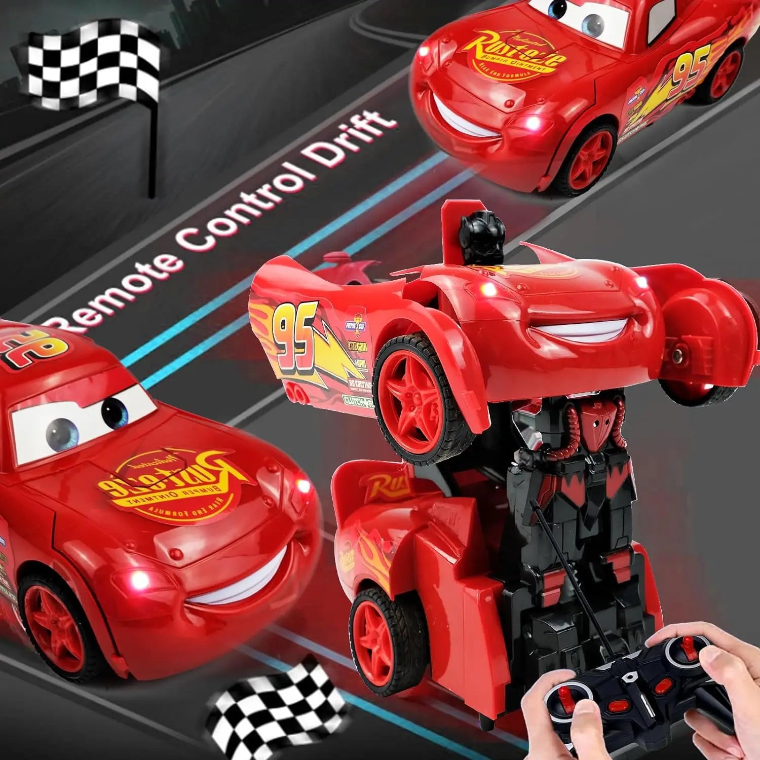 Lightning McQueen Remote Control Car 2in1 Transform Robot RC Cars Deformation Car Model Toy One Button Transformation High Speed