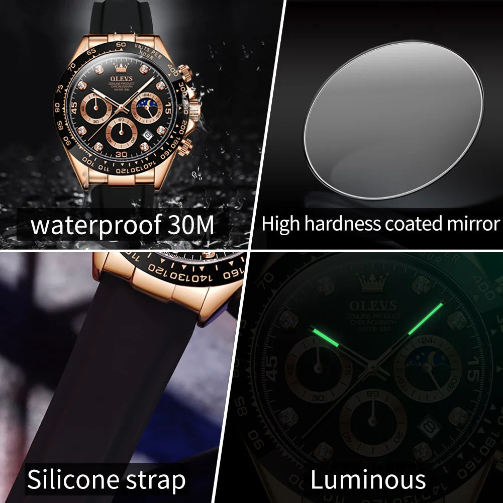 TAXAU Luxury Brand Watches For Men Quartz Silicone Sport Watch Date Chronograph Waterproof Multifunction Male Wristwatch Reloj