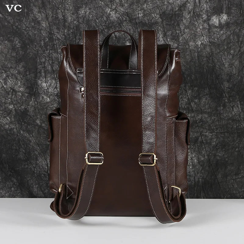 Men's Leather Backpack Europe And The United States Wind Large Capacity High-End Cowhide Travel Backpack Retro Men's Bag