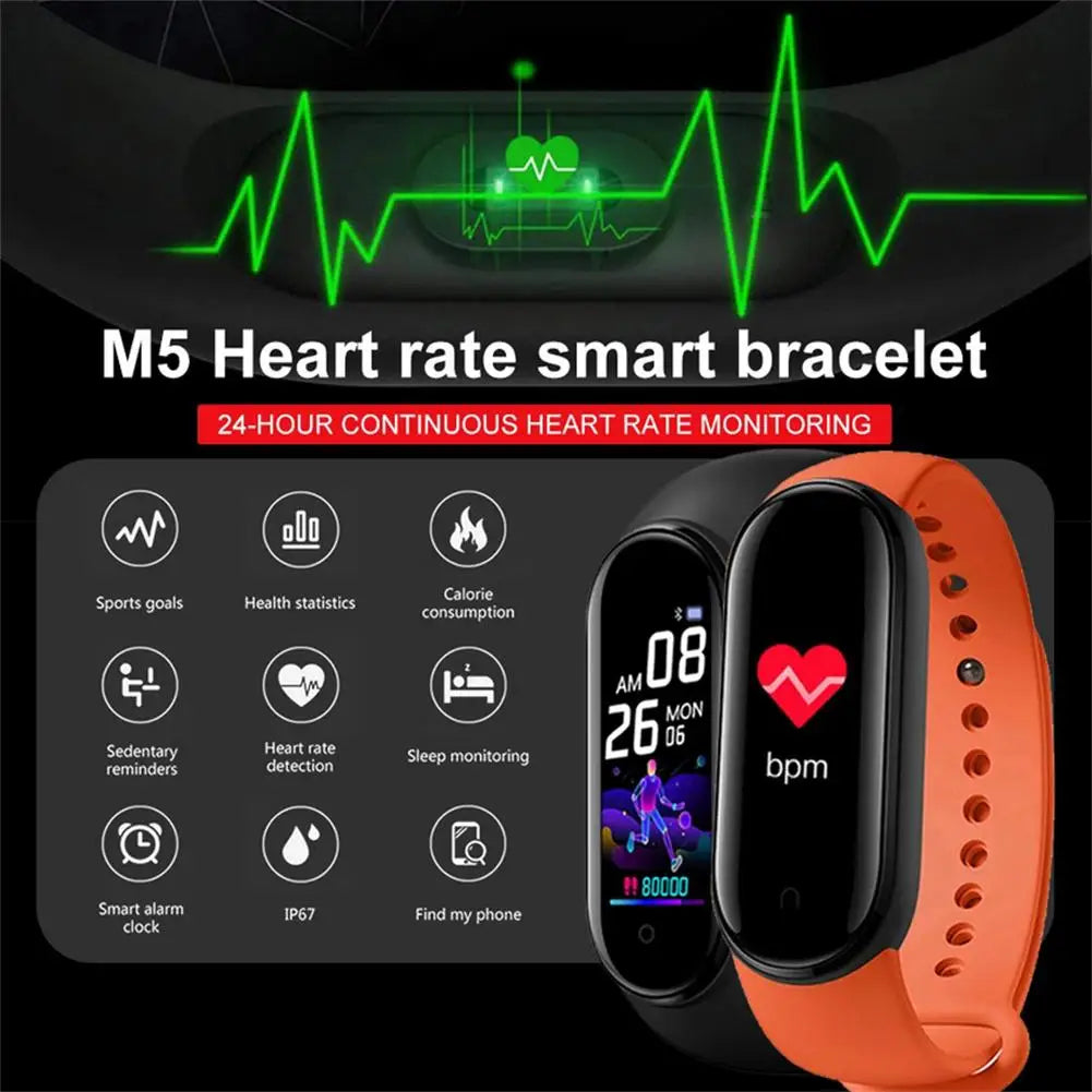 M5 Smart Watch Waterproof Heart Rate Blood Pressure Monitor Fitness Sports Smart Band Compatible For Ios Android