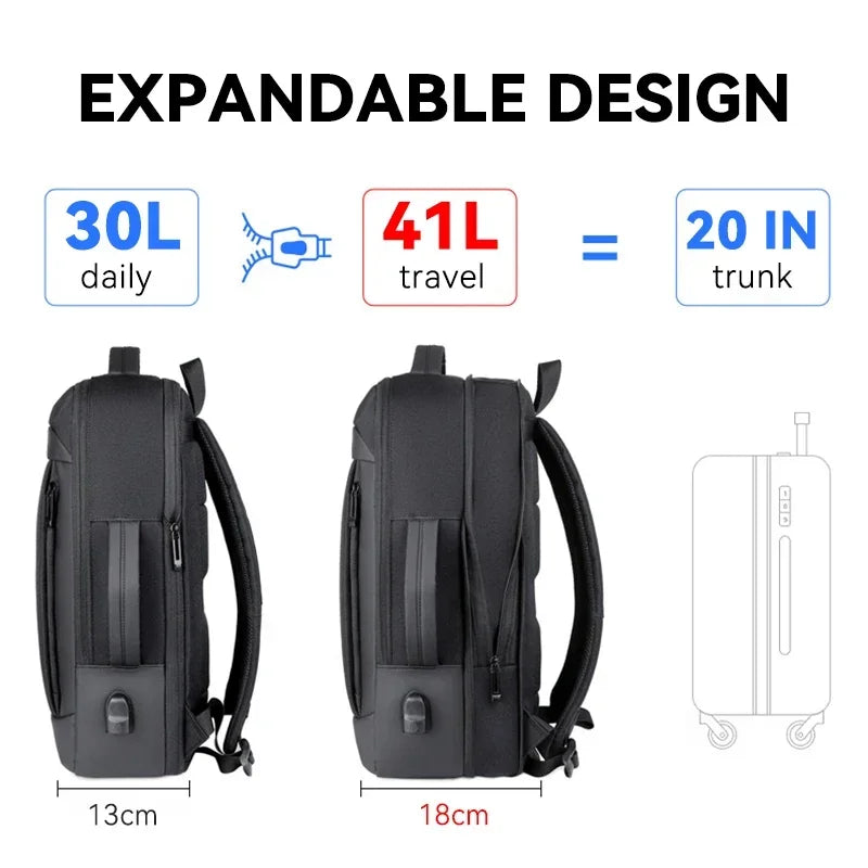 Mens Business Backpack Expandable Multifunctional Student Travel Bags Large Capacity Waterproof USB Charging Backpacks