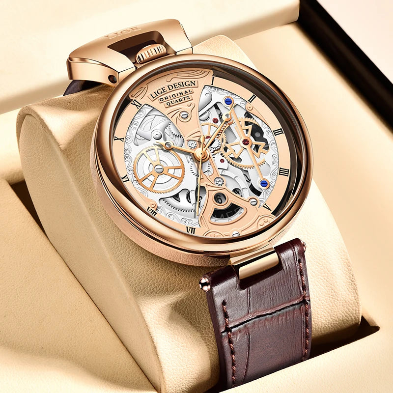 2023 LIGE Men Watches Top Brand Luxury Brown Leather Chronograph Sport Watch For Men Fashion Date Waterproof Clock Reloj Hombre