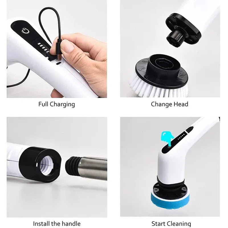 7 In 1 Electric Cleaning Brush Window Wall Cleaner Electric Turbo Scrub Brush Rotating Scrubber Kitchen Bathroom Cleaning Tools