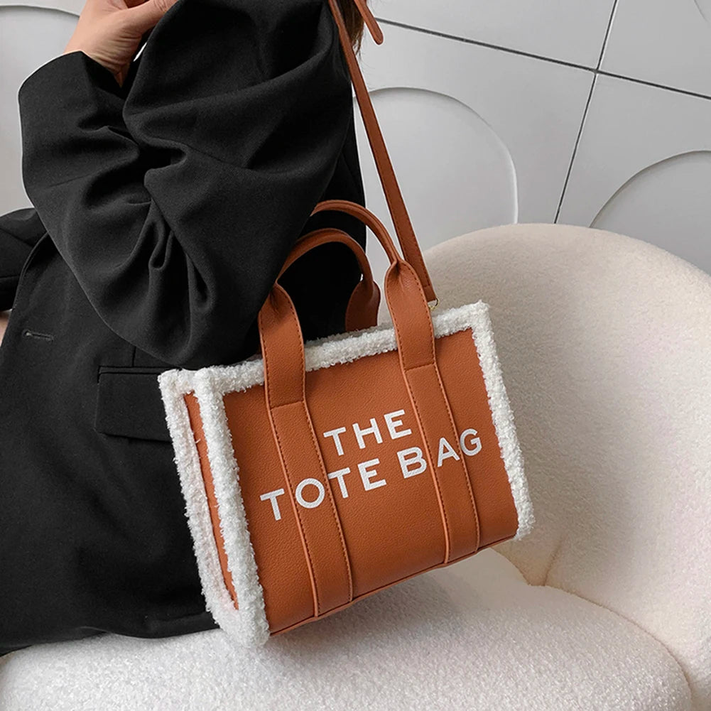 Tote Bag for Women Winter Designer Lamb Wool PU Fashion Letters Handbags New Women's Luxury Shoulder Crossbody Bags Totes bolsos