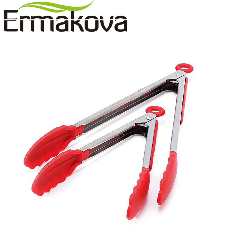ERMAKOVA Silicone BBQ Grilling Tong Salad Bread Serving Tong Non-Stick Kitchen Accessories  Grilling Cooking Tong Barbecue Clip
