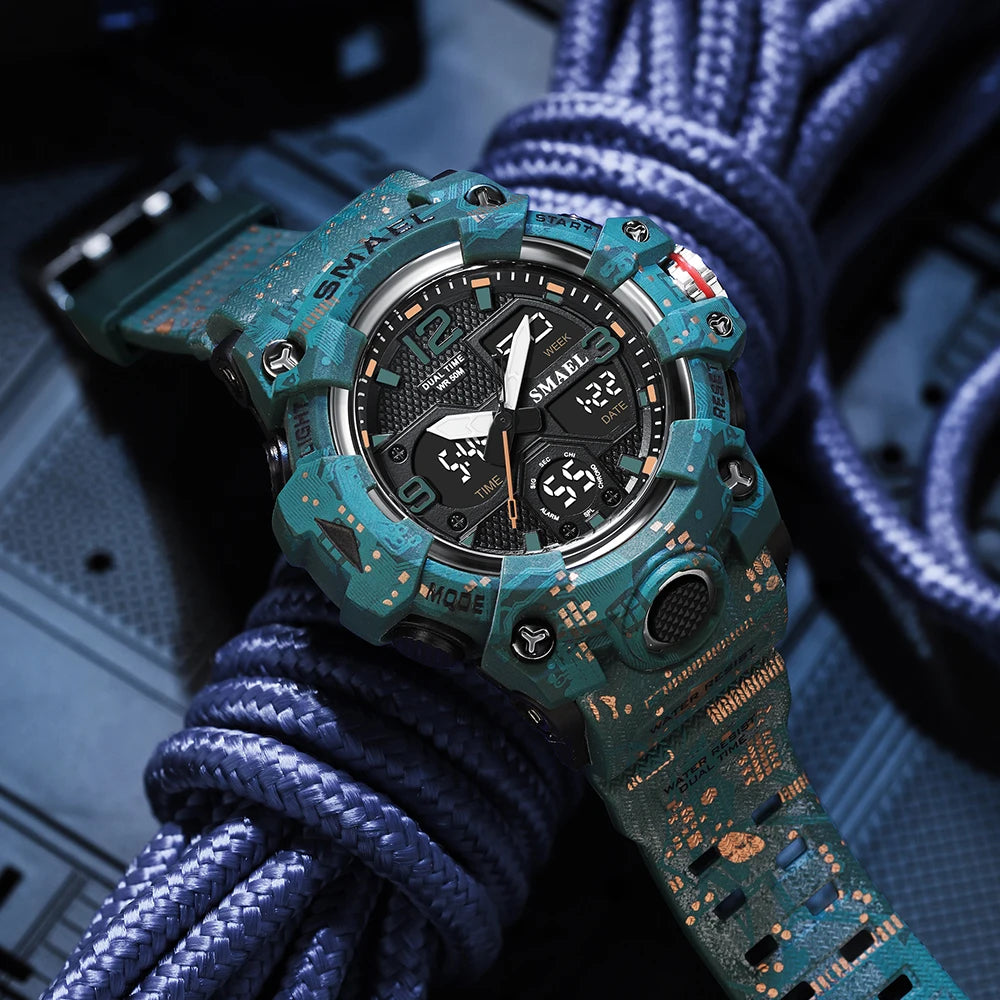 SMAEL Watches Men Sports Watch Top Brand Luxury Military Alarm Dual Display Digital Quartz Waterproof Wristwatch For Male Clock