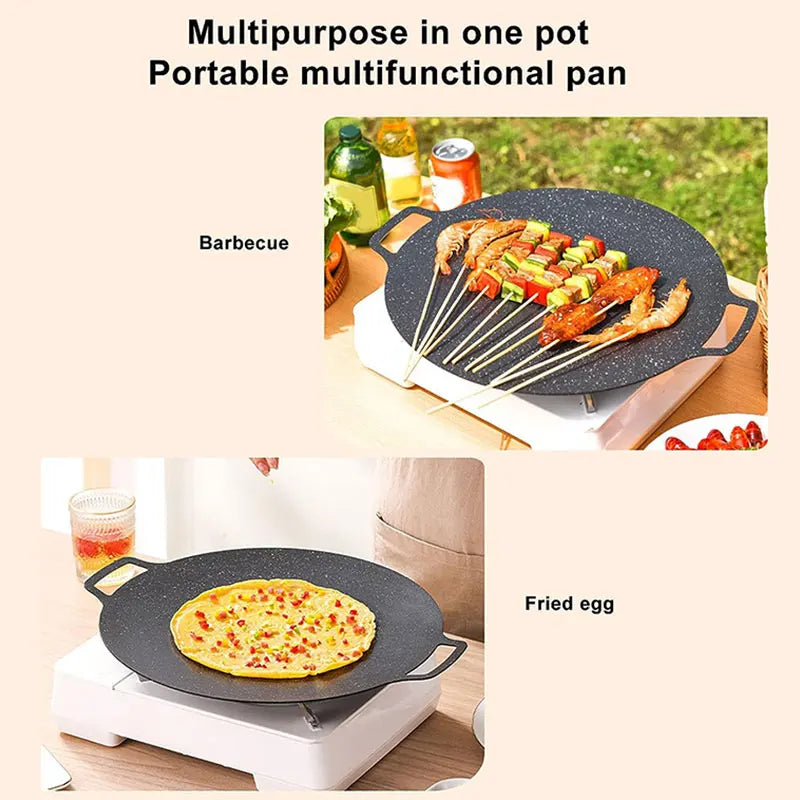 Korean BBQ Grill Pan Smokeless Round Griddle Pan Barbecue Plate Indoor Outdoor Grilling Frying Pan with Heat-resistant Gloves